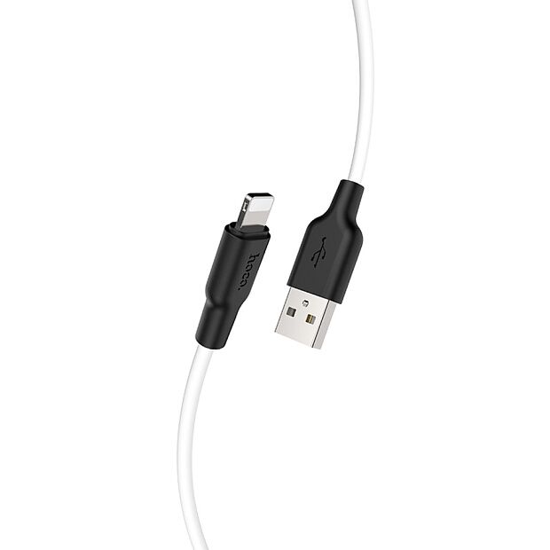 USB кабель HOCO X21 Plus Silicone Lightning 8-pin, 2.4А, 1м, силикон (белый/черный) - 4